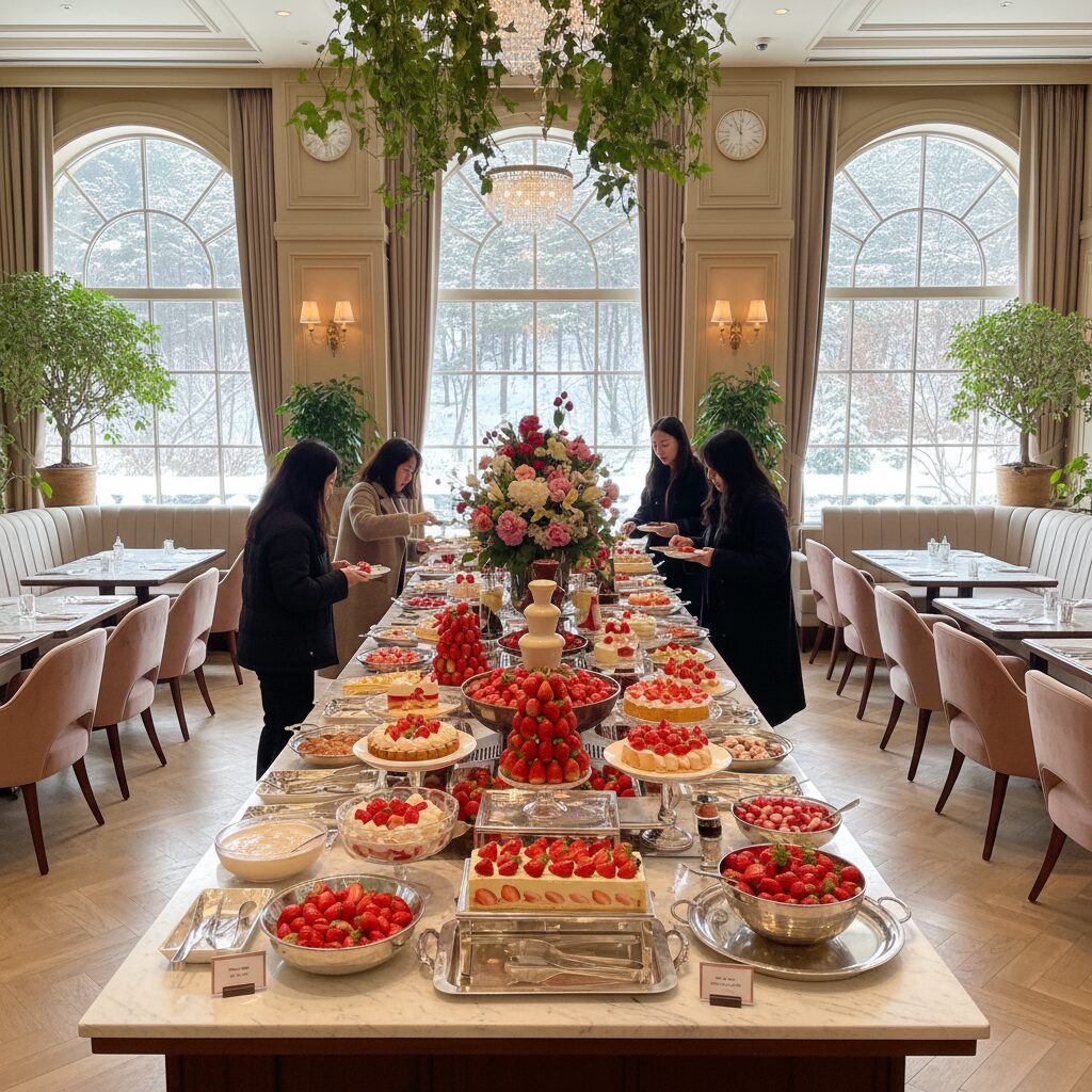 반얀트리 클럽 앤 스파 서울 그라넘 다이닝 라운지 딸기 뷔페 내부 전경