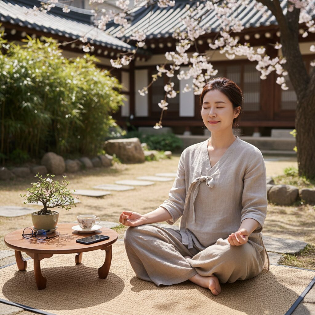 디지털 디톡스로 마음챙김과 평화를 찾는 여성