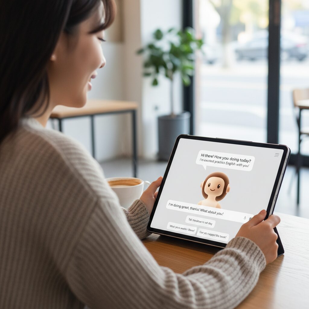 AI 원어민 캐릭터와 자유롭게 대화하는 영어 회화 앱 화면