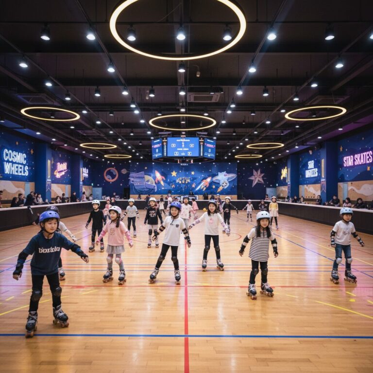 남양주 고고랜드 넓은 실내 롤러스케이트장에서 아이들이 신나게 타는 모습