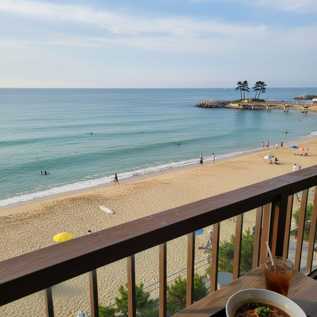 강릉 고씨네동해막국수 3층에서 바라본 강문해변 오션뷰