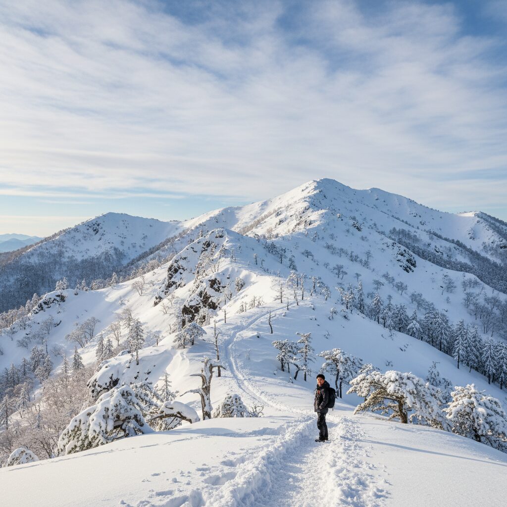 겨울 태백산의 장엄한 설경과 하늘