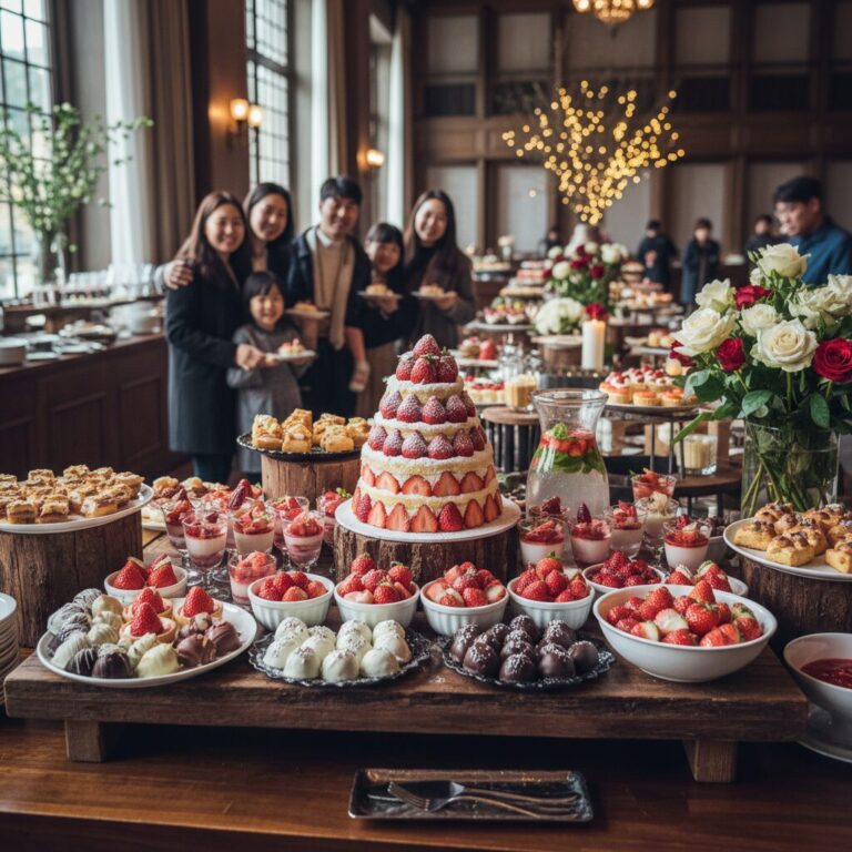 겨울 딸기 뷔페에 제공되는 다양한 딸기 디저트 플래터