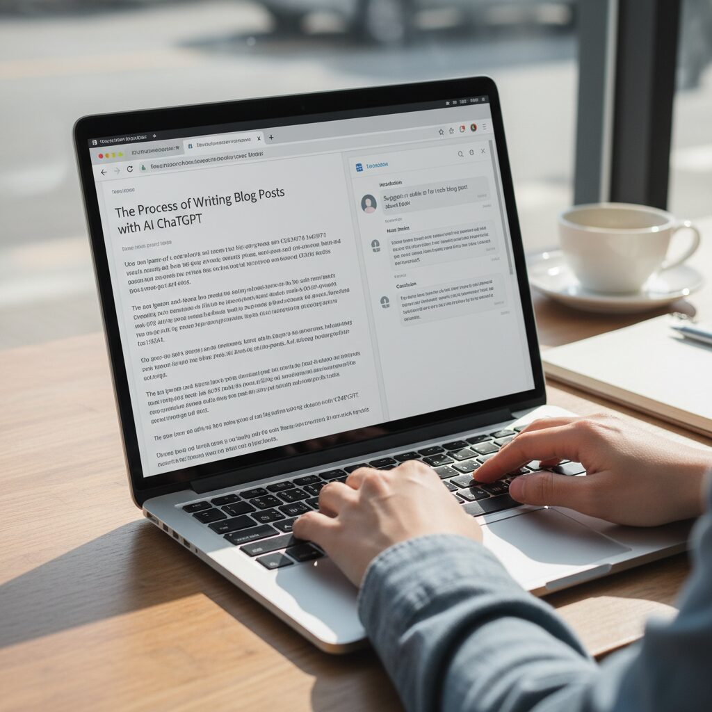 챗GPT로 블로그 글을 작성하는 과정을 보여주는 노트북 화면