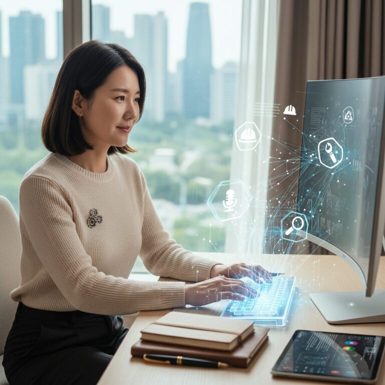 AI 기술을 활용해 새로운 직무로 커리어를 전환하는 과정을 상징하는 이미지