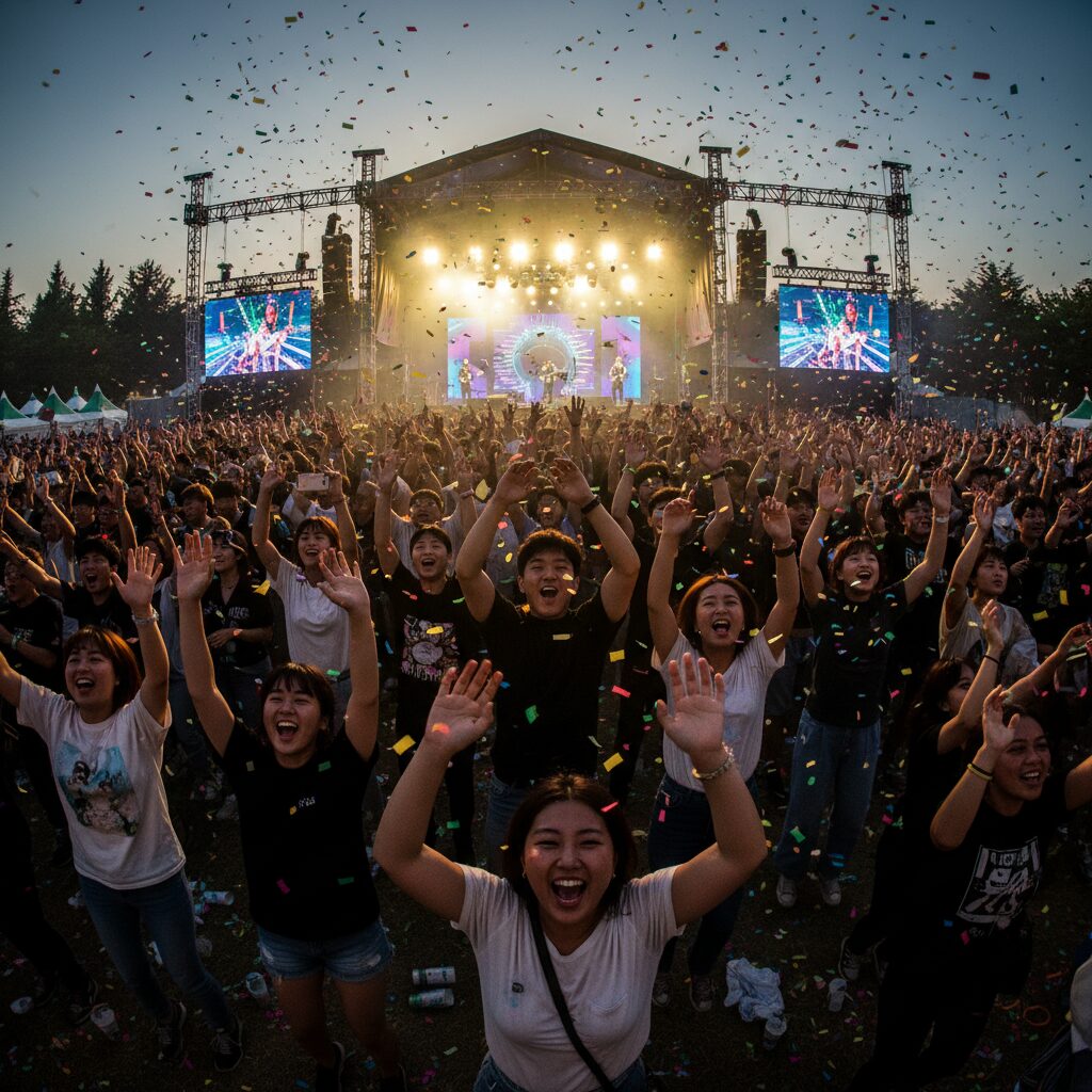 2026 피크페스티벌 준비물과 꿀팁 완벽 정리 피크페스티벌 무대 아래에서 함께 음악을 즐기는 관객들의 환호하는 모습