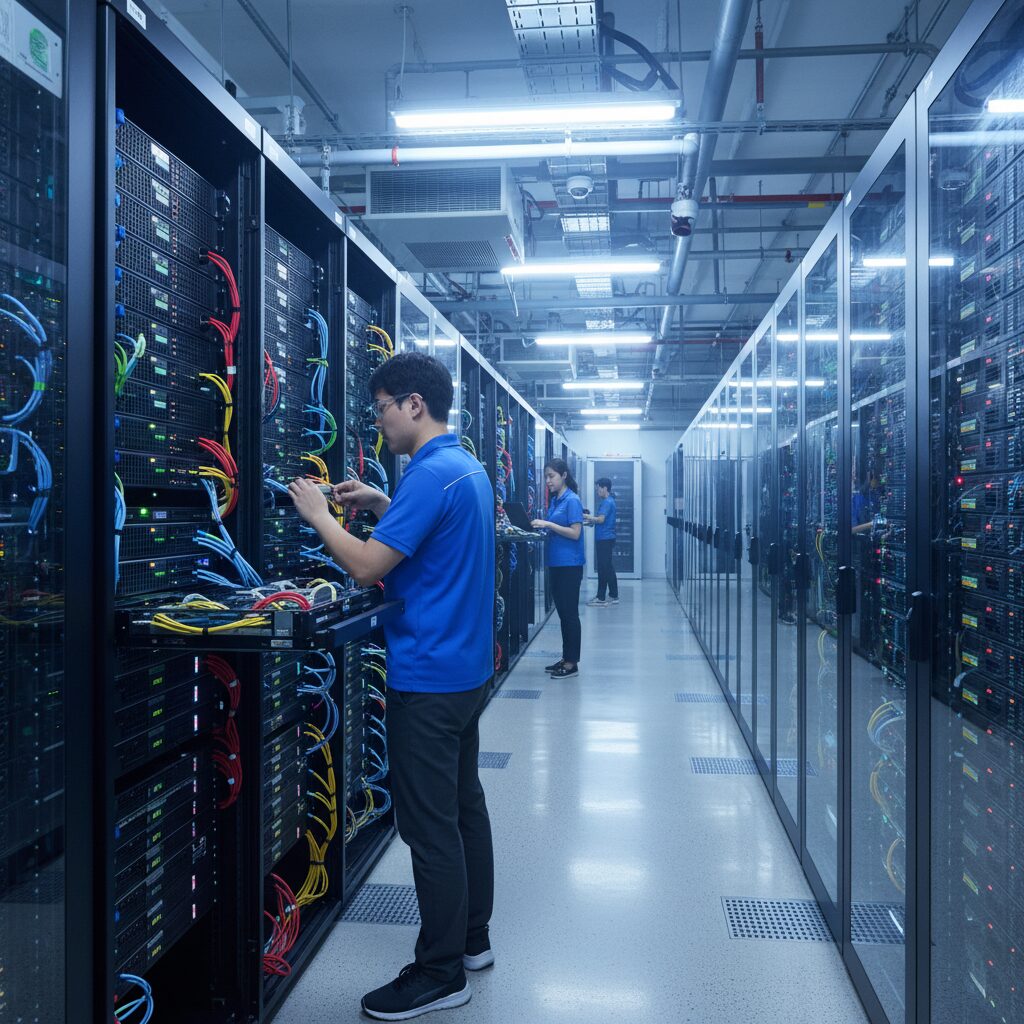 데이터센터 내부에 설치된 수많은 서버와 스토리지 장치