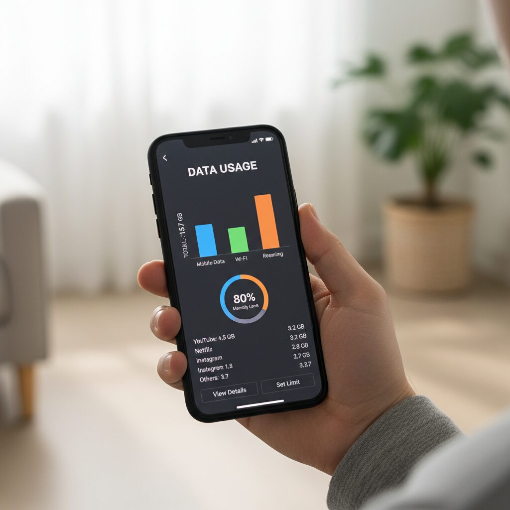 스마트폰에서 데이터 사용량 통계를 확인하는 화면