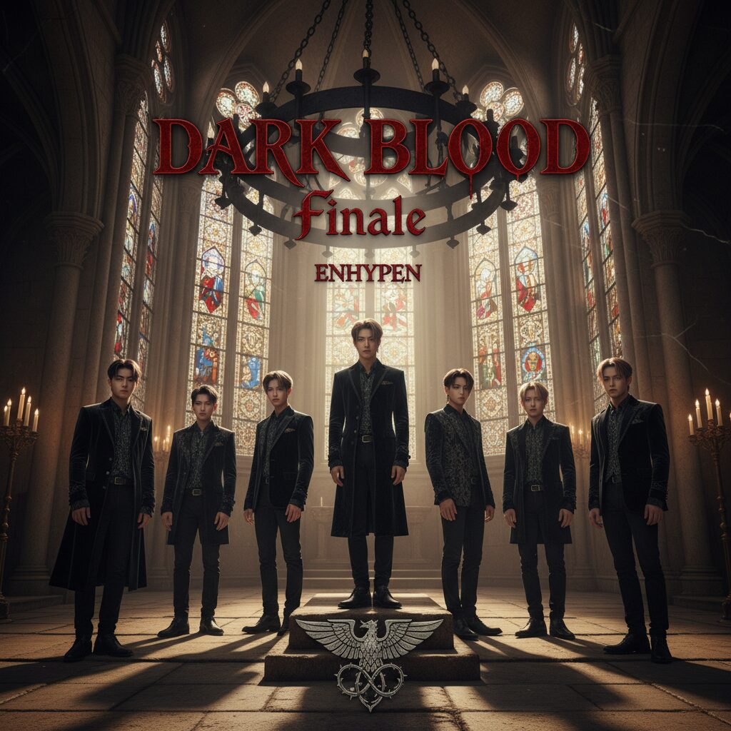 엔하이픈 컴백 포스터 DARK BLOOD Finale 타이포그래피와 고딕풍 디자인