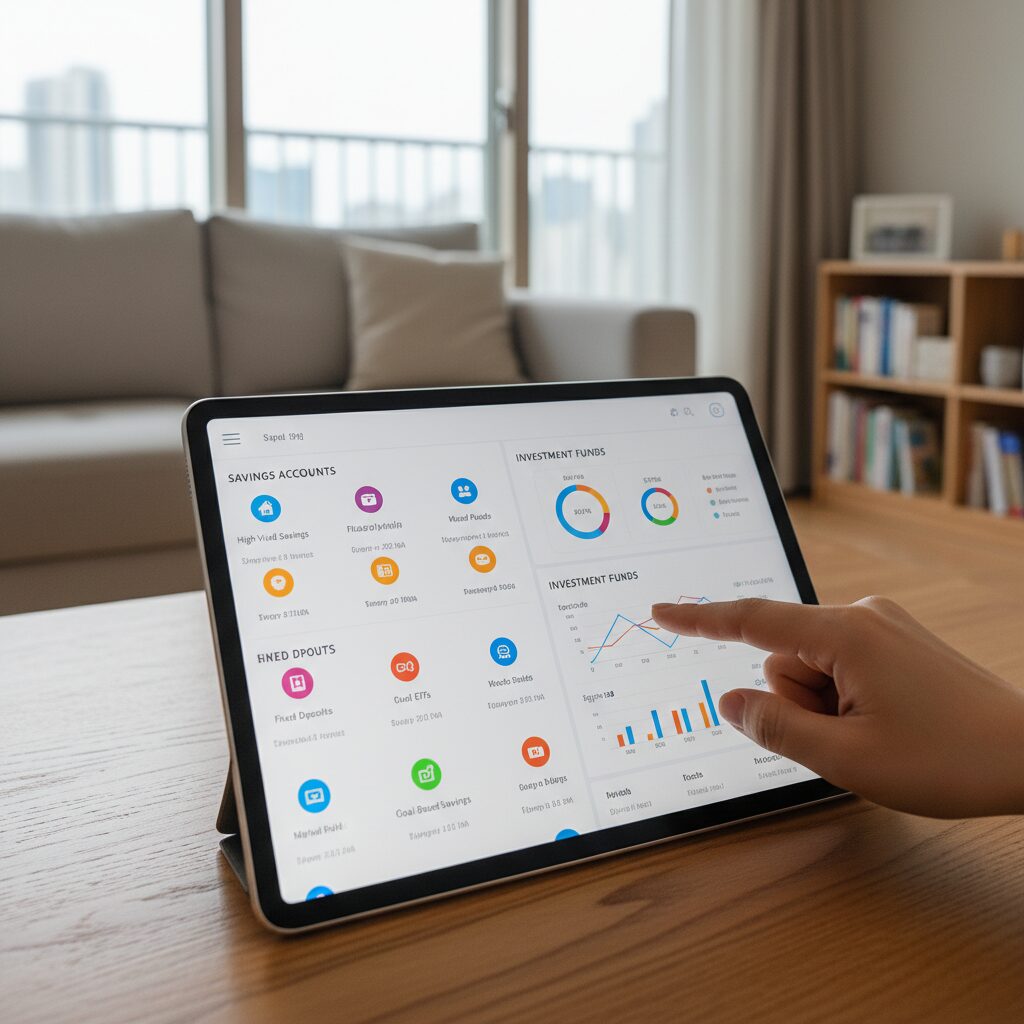 국민연금 개혁 지금 알아야 할 모든 것 다양한 저축과 투자 상품이 표시된 태블릿 화면