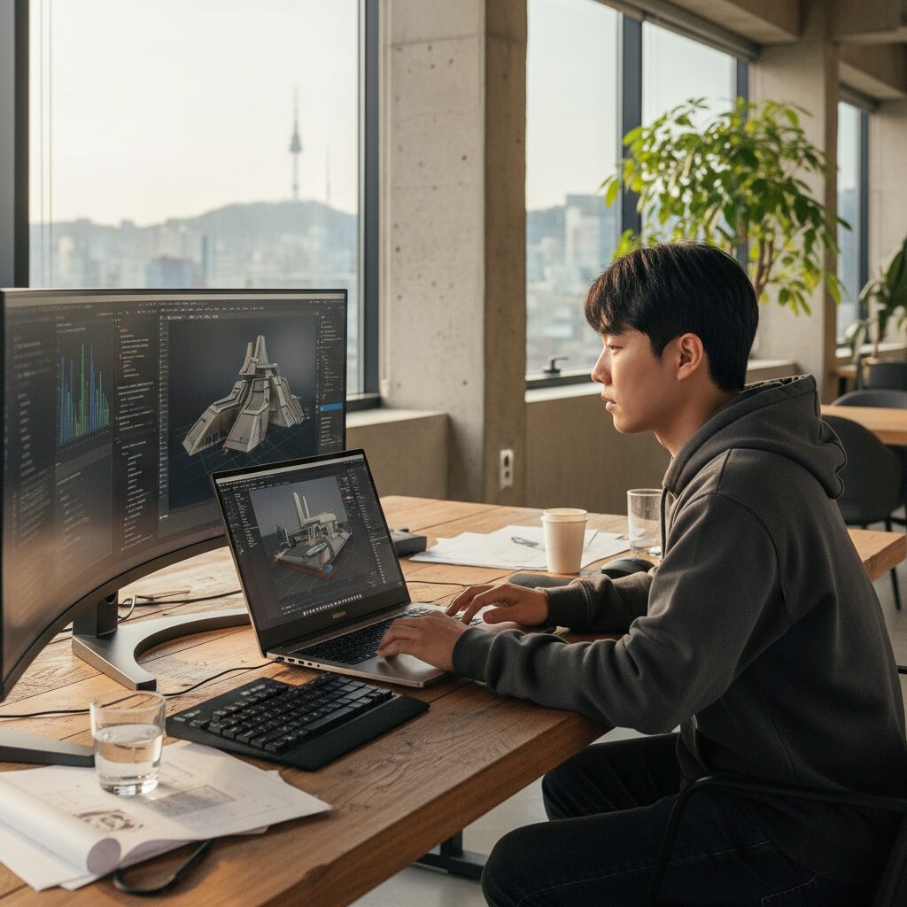 갤럭시북6 울트라로 고성능 작업하는 모습