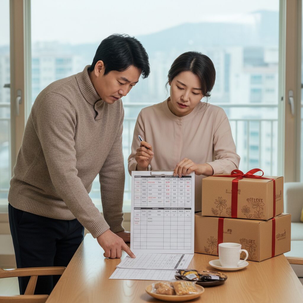 설 선물세트 배송 일정표 확인하는 모습