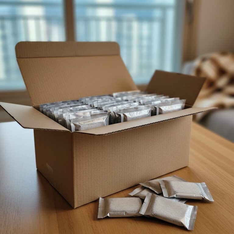 깔끔하게 정리된 핫팩 박스와 개별 포장 사진