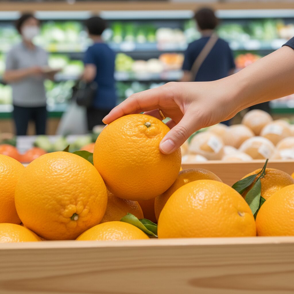 마트에서 천혜향을 고르는 사람의 손 사진