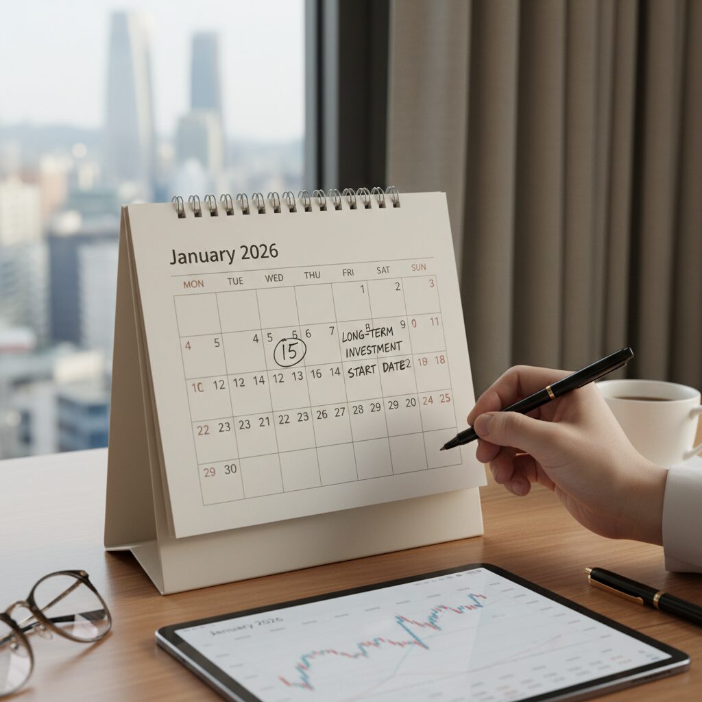 2026년 달력에 1월에 표시된 장기 투자 시작일