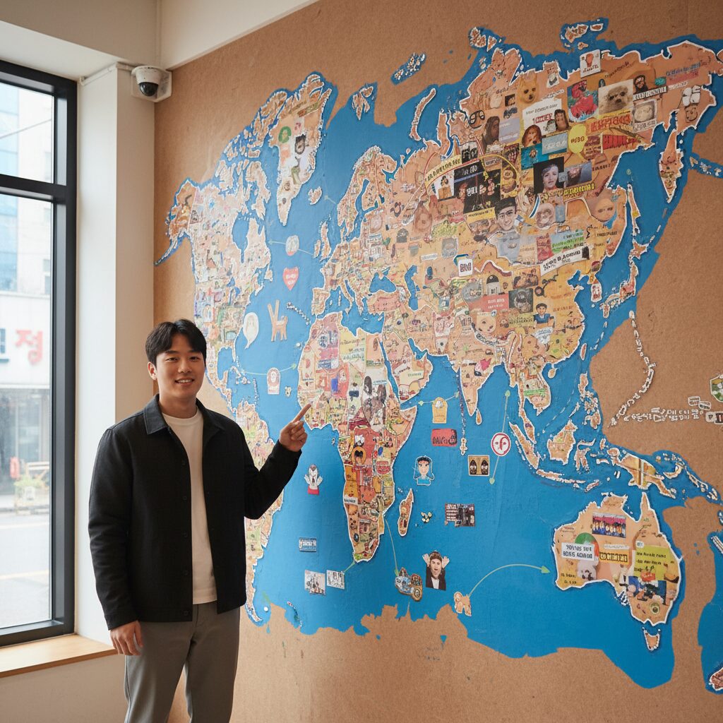 다양한 밈 이미지들이 모여 하나의 문화 지도를 형성하는 콜라주