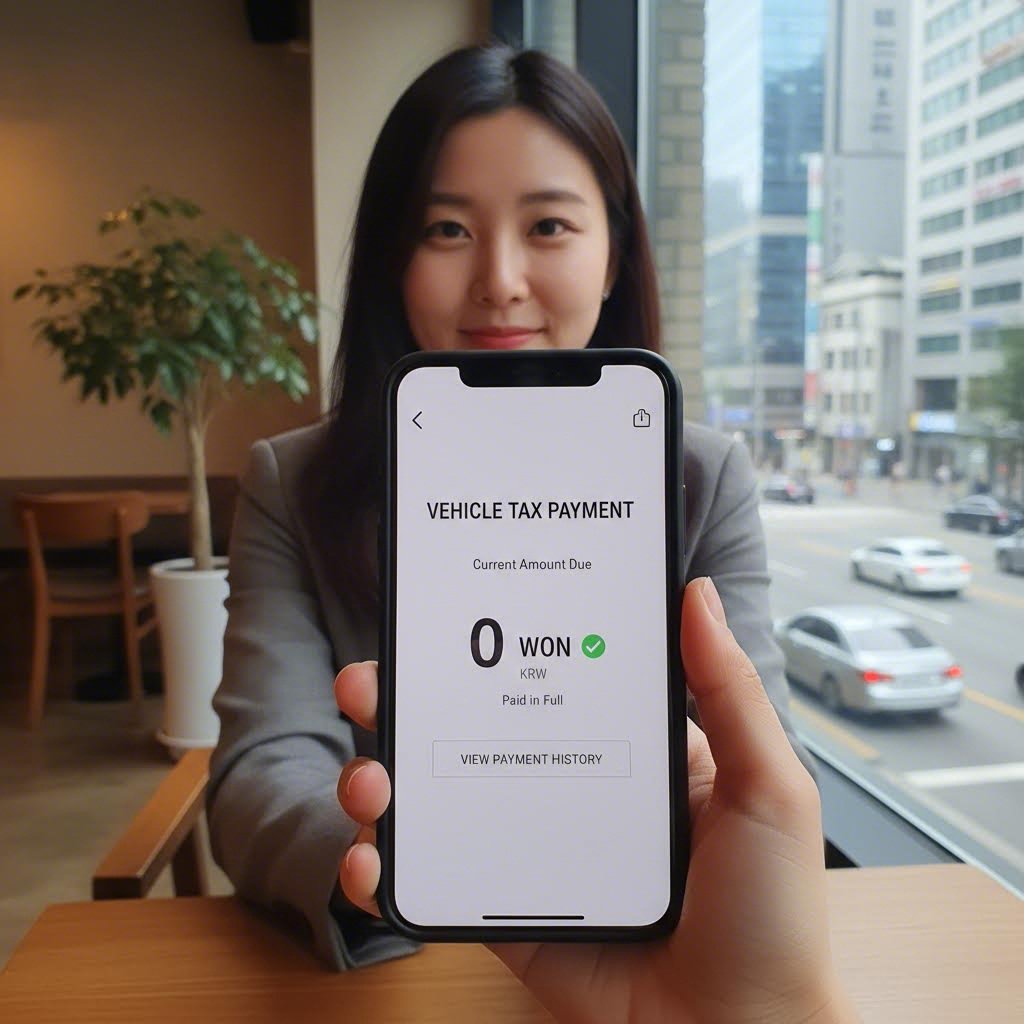 모바일 화면에 자동차세 납부금액 0원 표시