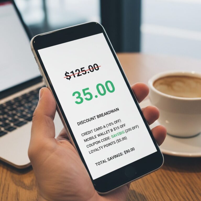 여러 할인 카드와 앱을 조합하여 최종 결제 금액이 크게 할인된 모습을 보여주는 스크린샷