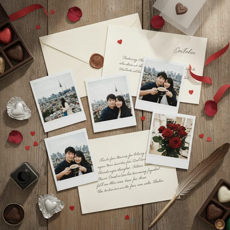폴라로이드 사진과 편지지로 꾸민 발렌타인 데이 소품들