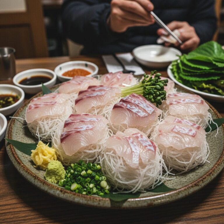겨울 제철 광어 회 접시에 담긴 모습