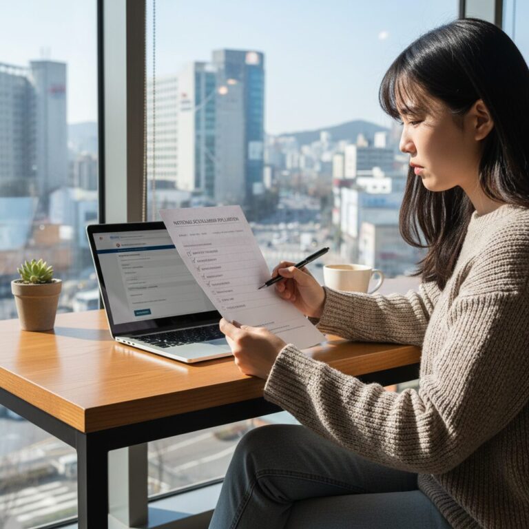 국가장학금 신청을 위해 체크리스트를 확인하는 학생의 모습