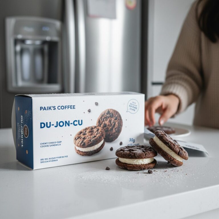 냉동 상태의 빽다방 두쫀쿠 포장 박스와 제품