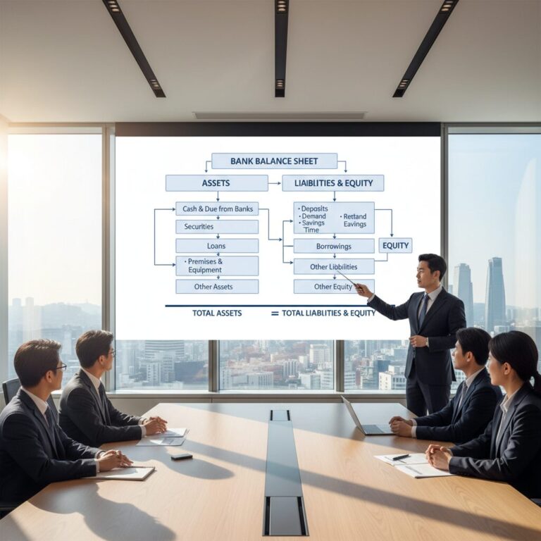 은행 대차대조표의 구조와 항목을 그림으로 설명한 도표