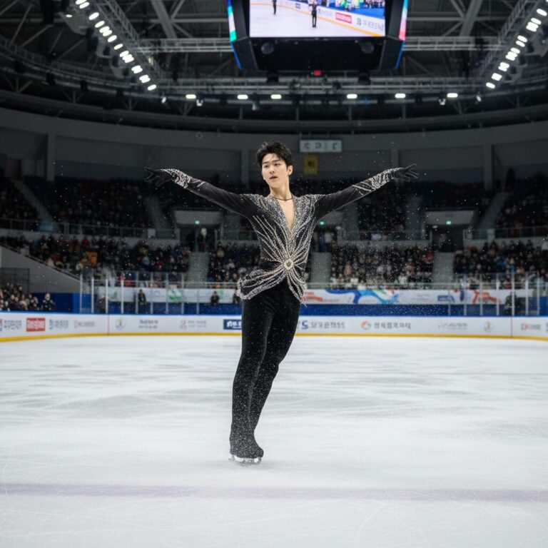 차준환 선수가 빙판 위에서 연기하고 있는 모습