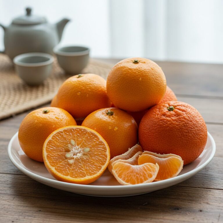 싱싱한 천혜향과 레드향이 접시에 담겨 있는 모습