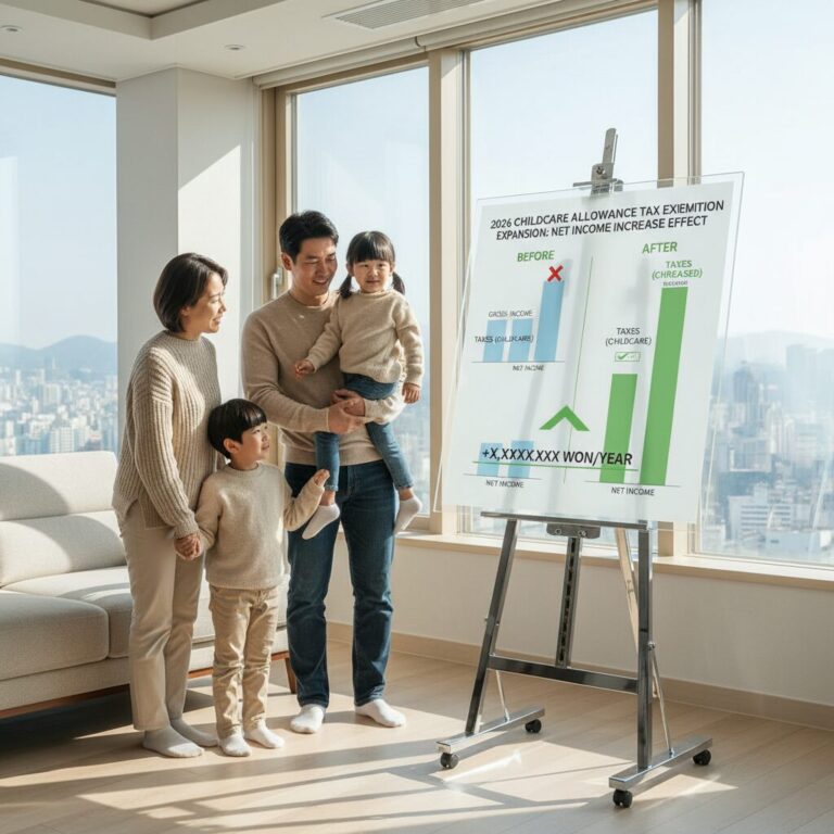 2026년 자녀보육수당 비과세 확대로 인한 실수령액 증가 효과를 설명하는 다이어그램