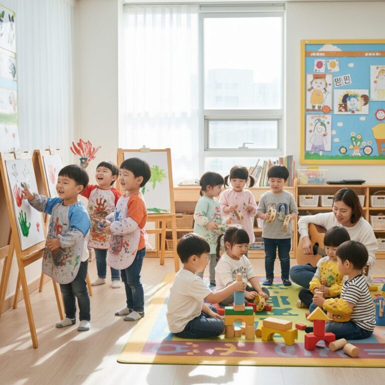 어린이집 특성화 프로그램 수업 장면 아이들이 즐겁게 활동하는 모습