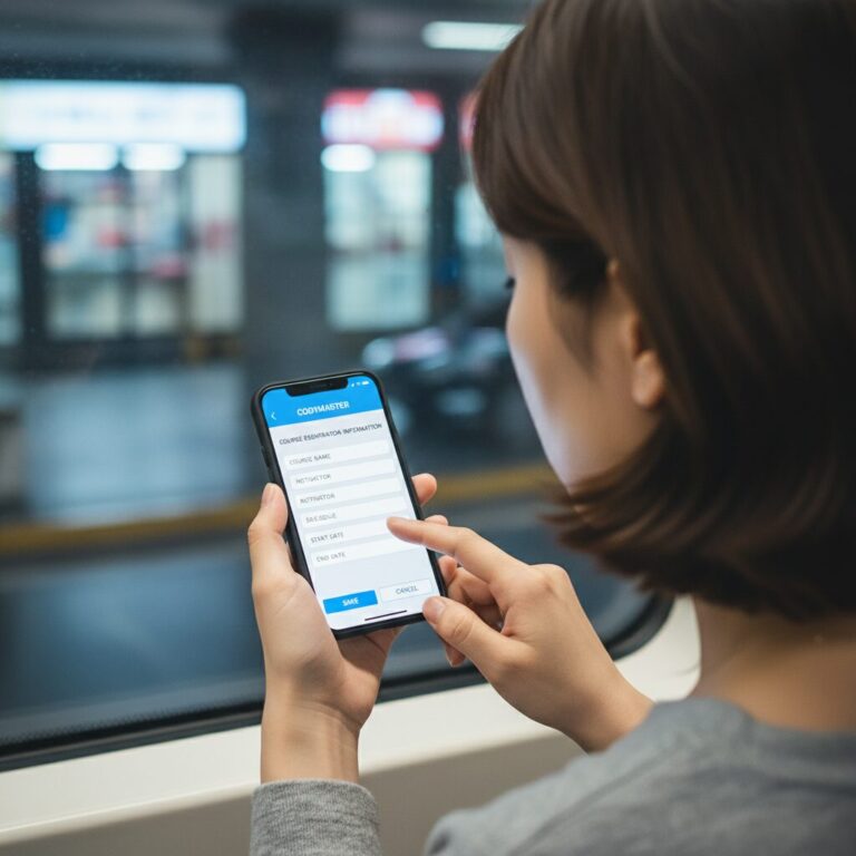 코디마스터 모바일 설정 화면에서 수강신청 정보 입력하는 모습