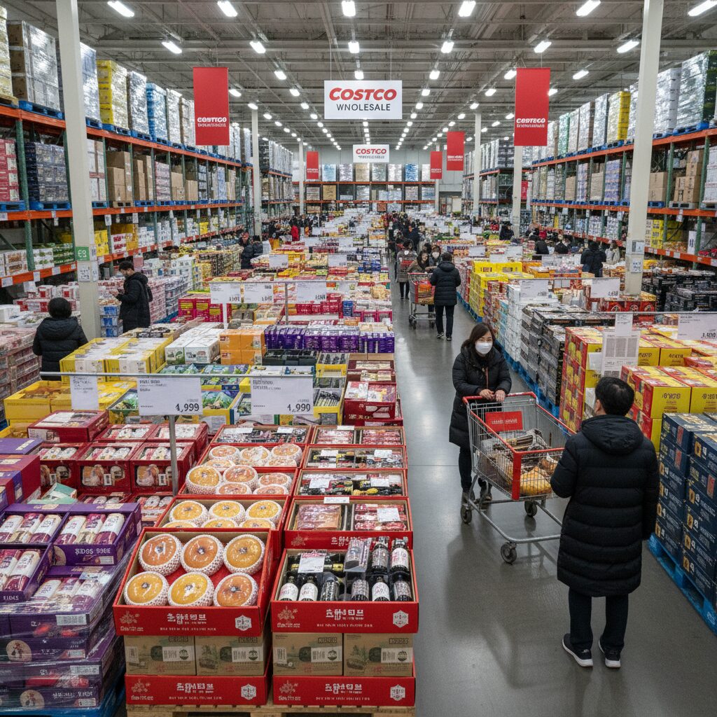 코스트코 매장 내 다양한 명절 선물세트가 진열된 모습