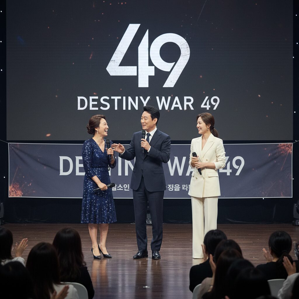 운명전쟁49 MC 전현무 박나래 박하선이 무대에 서 있는 모습