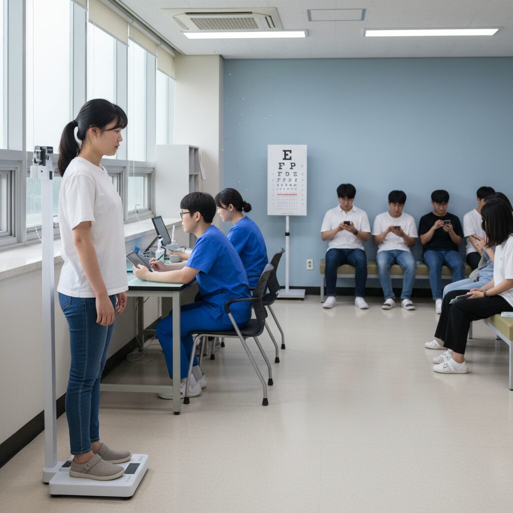 기숙사 입소를 위한 건강검진을 받는 모습
