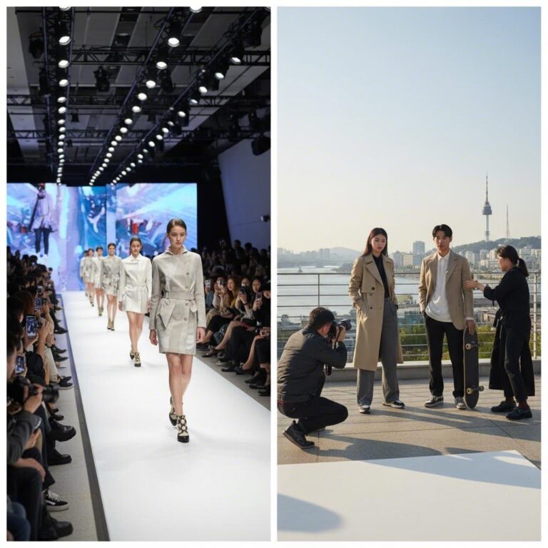 에스팀 소속 모델들이 패션쇼와 광고 활동을 하는 모습