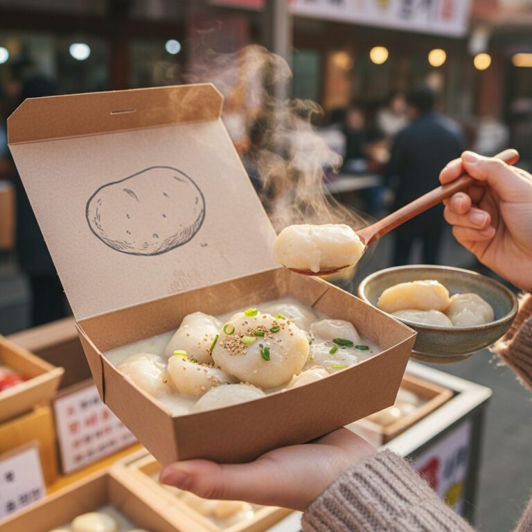 강릉 길감자 포장 박스와 쫀득한 감자 옹심이