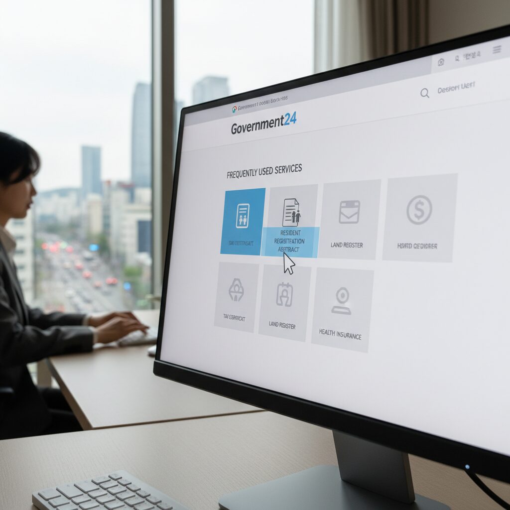 주민등록등본 인터넷 발급과 PDF 저장 방법 정부24 홈페이지 자주찾는 서비스 메뉴 중 주민등록등본 선택 화면