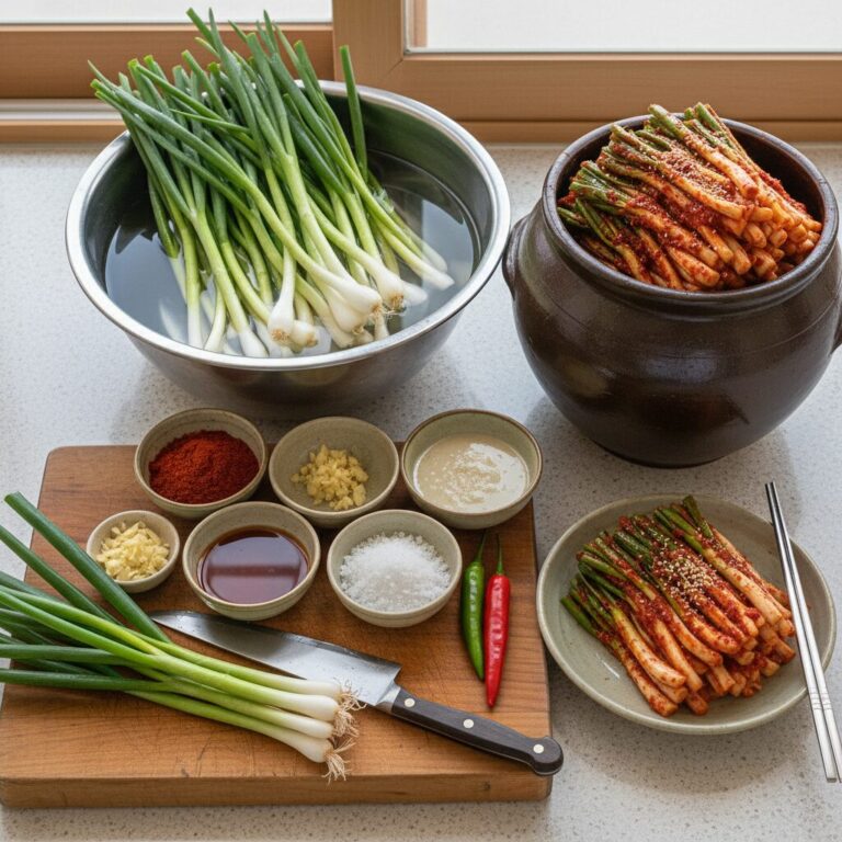 쪽파김치 재료와 완성된 모습이 담긴 사진