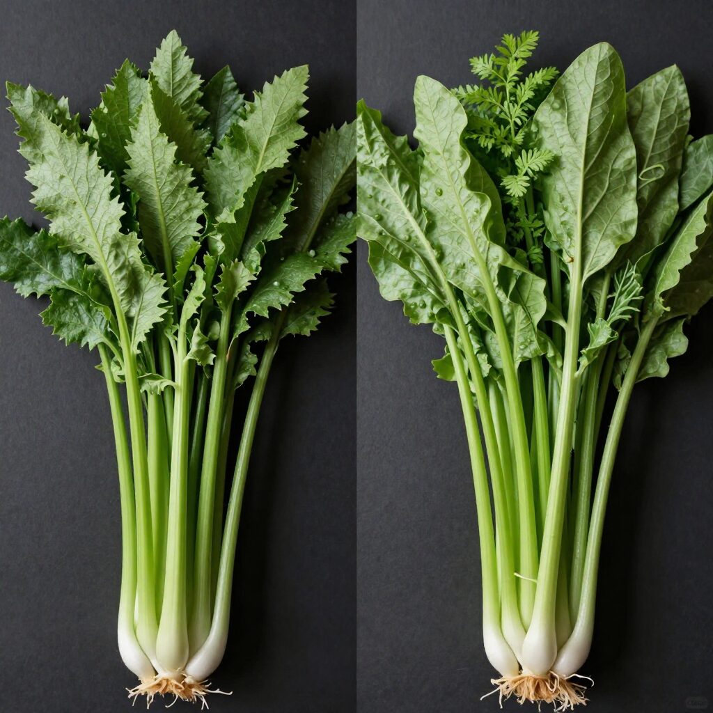 실파와 쪽파의 모양 차이를 비교한 사진