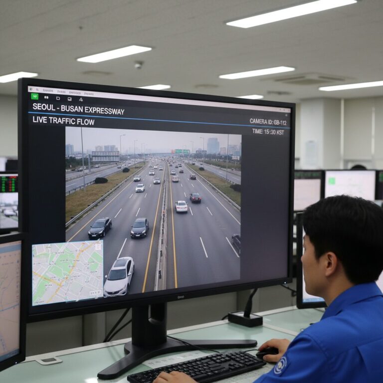 경부고속도로 실시간 CCTV 화면 예시로 차량 흐름이 보이는 모니터 사진