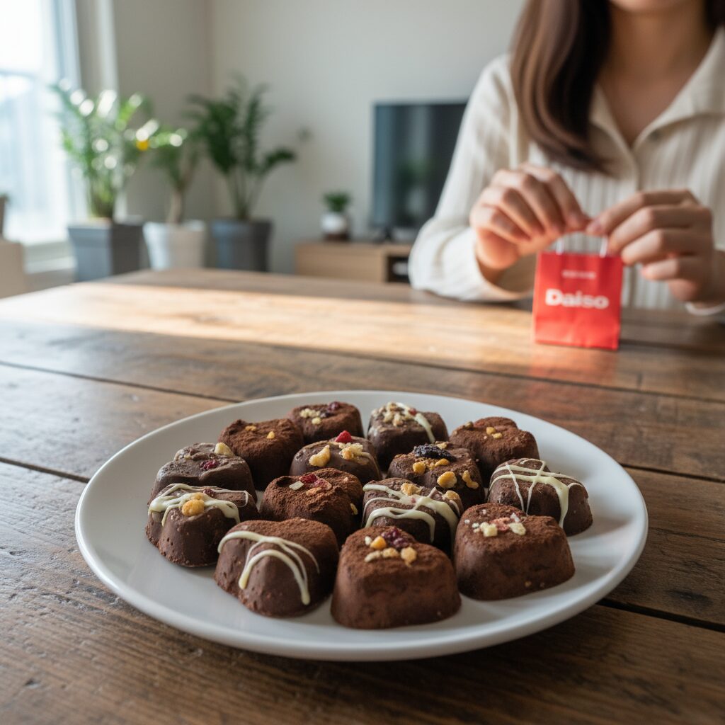밸런타인데이 초콜릿 달콤하게 즐기는 법과 추천 여행지 다이소 재료로 만든 하트 모양 홈메이드 초콜릿이 접시에 담겨 있다