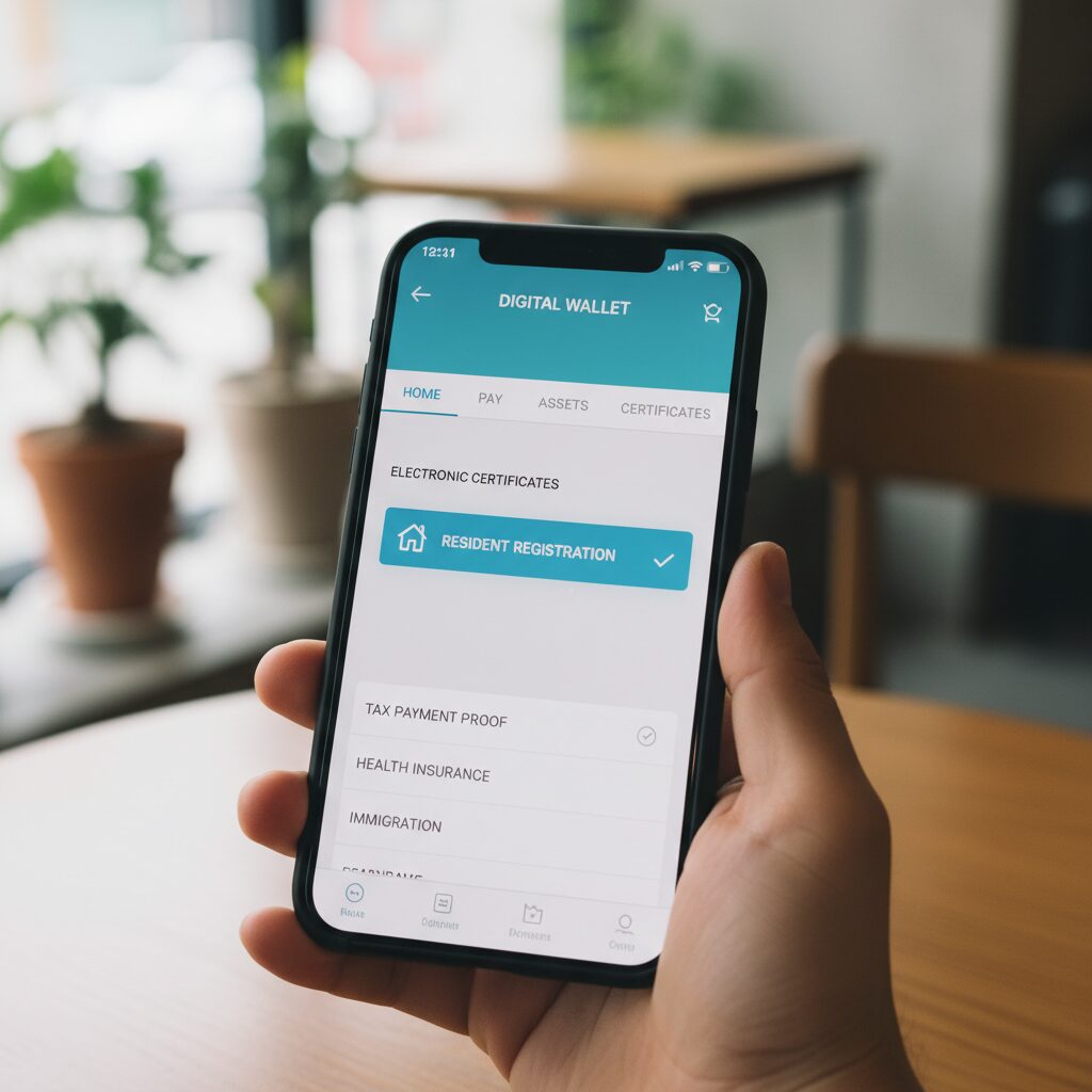 카카오톡 지갑 메뉴 내 전자증명서에서 주민등록등본 선택 화면