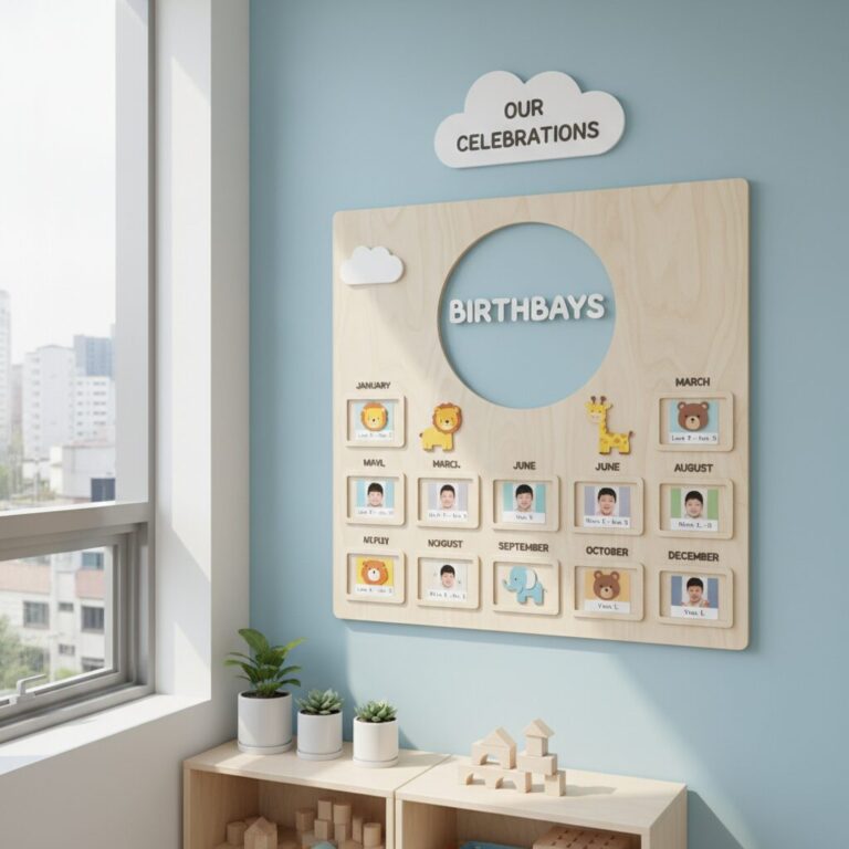 모던한 디자인의 어린이집 생일판 예시
