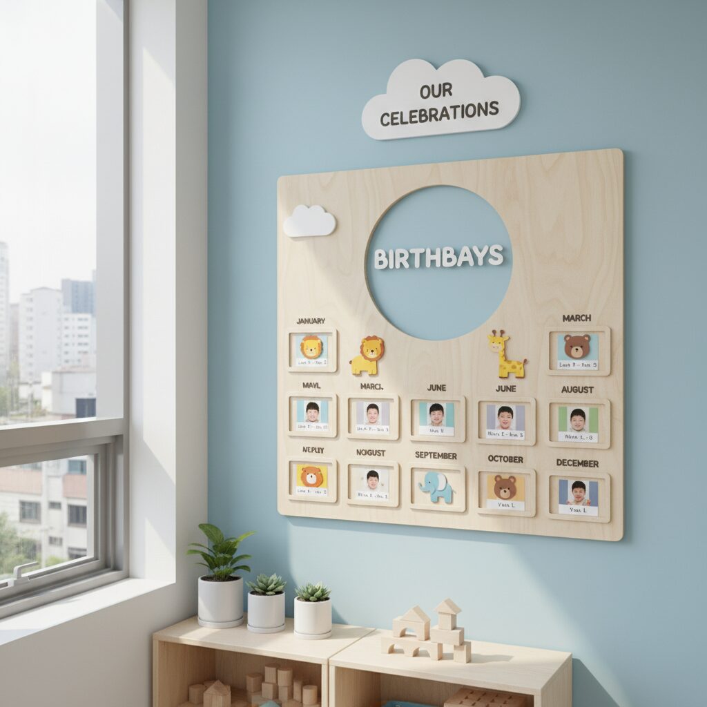 모던한 디자인의 어린이집 생일판 예시