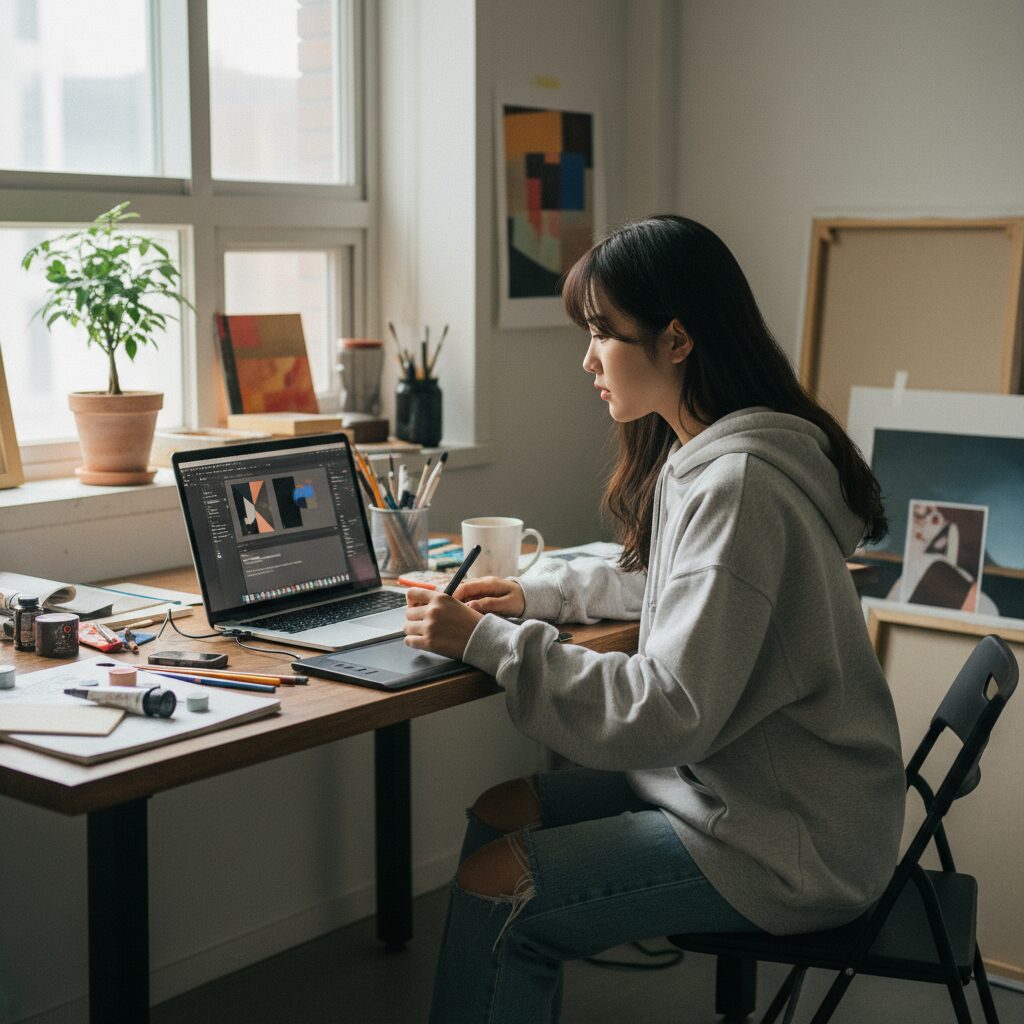 미대생을 위한 최적 노트북 추천 미대생이 노트북으로 디자인 작업하는 모습