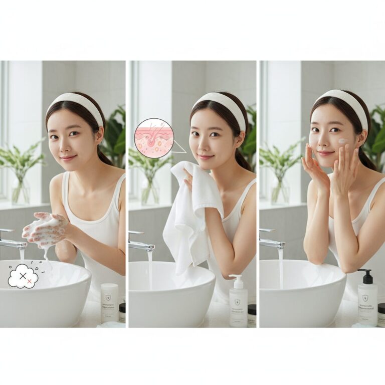 미세먼지로부터 피부를 보호하는 세안과 보습 단계를 그림으로 설명