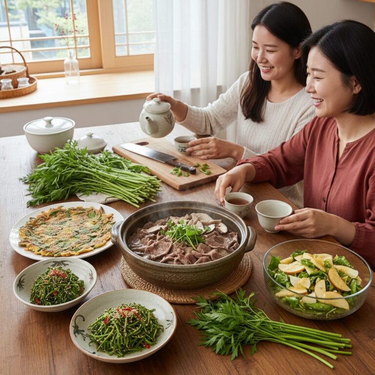 신선한 미나리를 이용한 다양한 요리