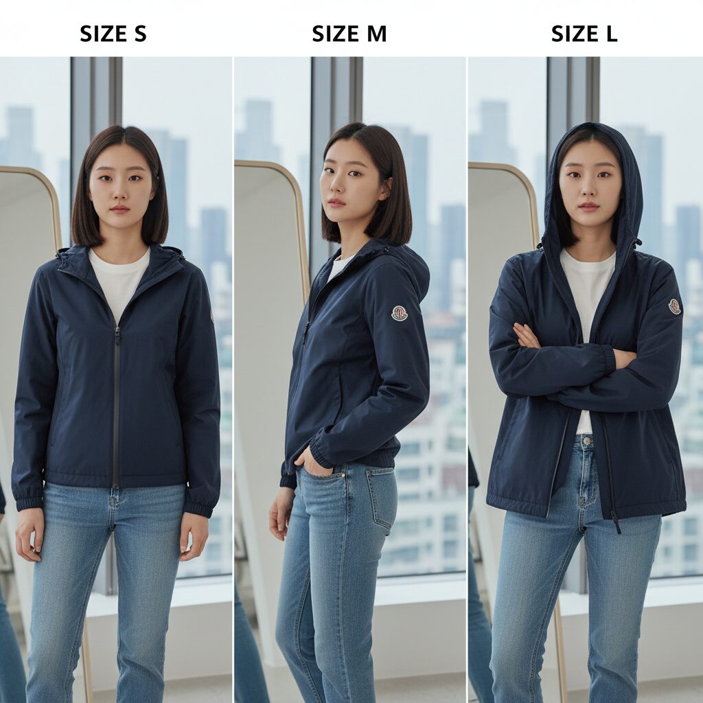 몽클레어 바람막이 구매 가이드와 실전 꿀팁 몽클레어 에넷 바람막이 사이즈별 착용 사진 비교