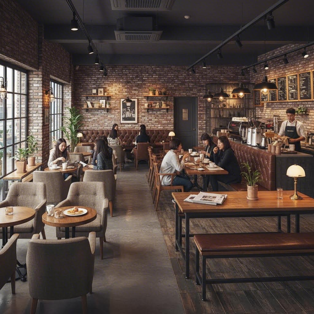 파스쿠찌 카페 내부의 따뜻한 분위기와 다양한 좌석